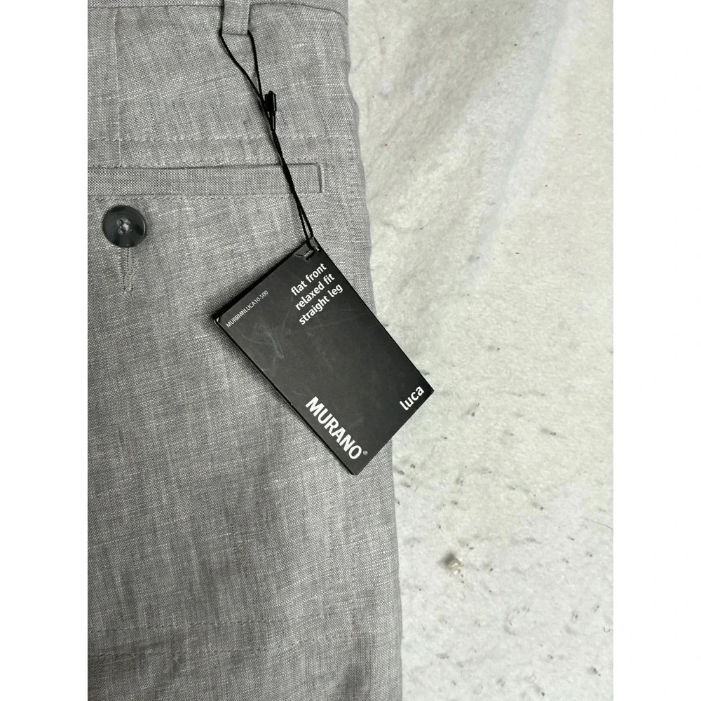 Murano Linen Pants Men's 38x30 Light Gray Relaxed Fit Flat Front Straight Leg